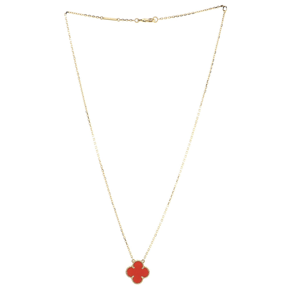 Vintage Alhambra Pendant Necklace 18K Yellow Gold and Carnelian