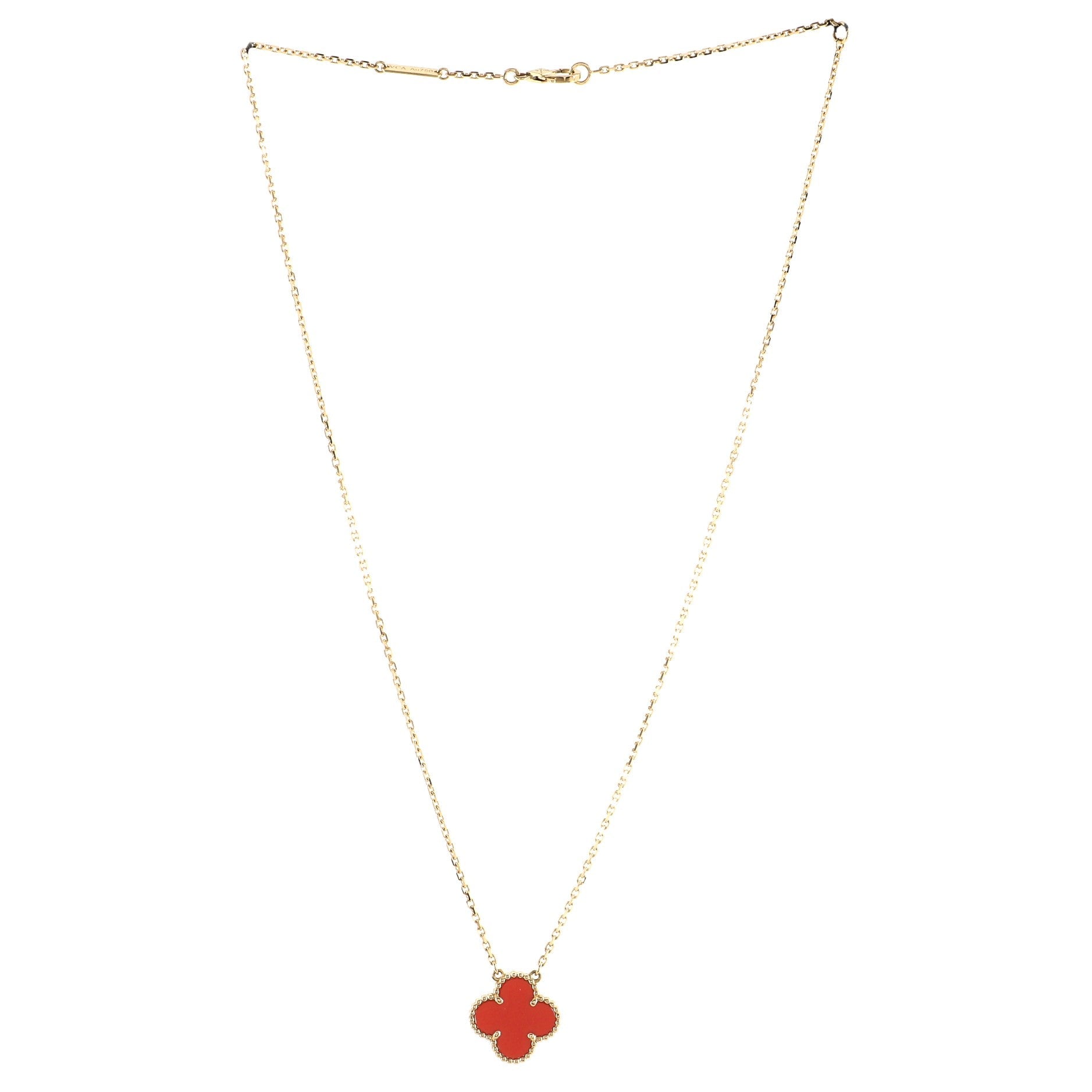 Vintage Alhambra Pendant Necklace 18K Yellow Gold and Carnelian