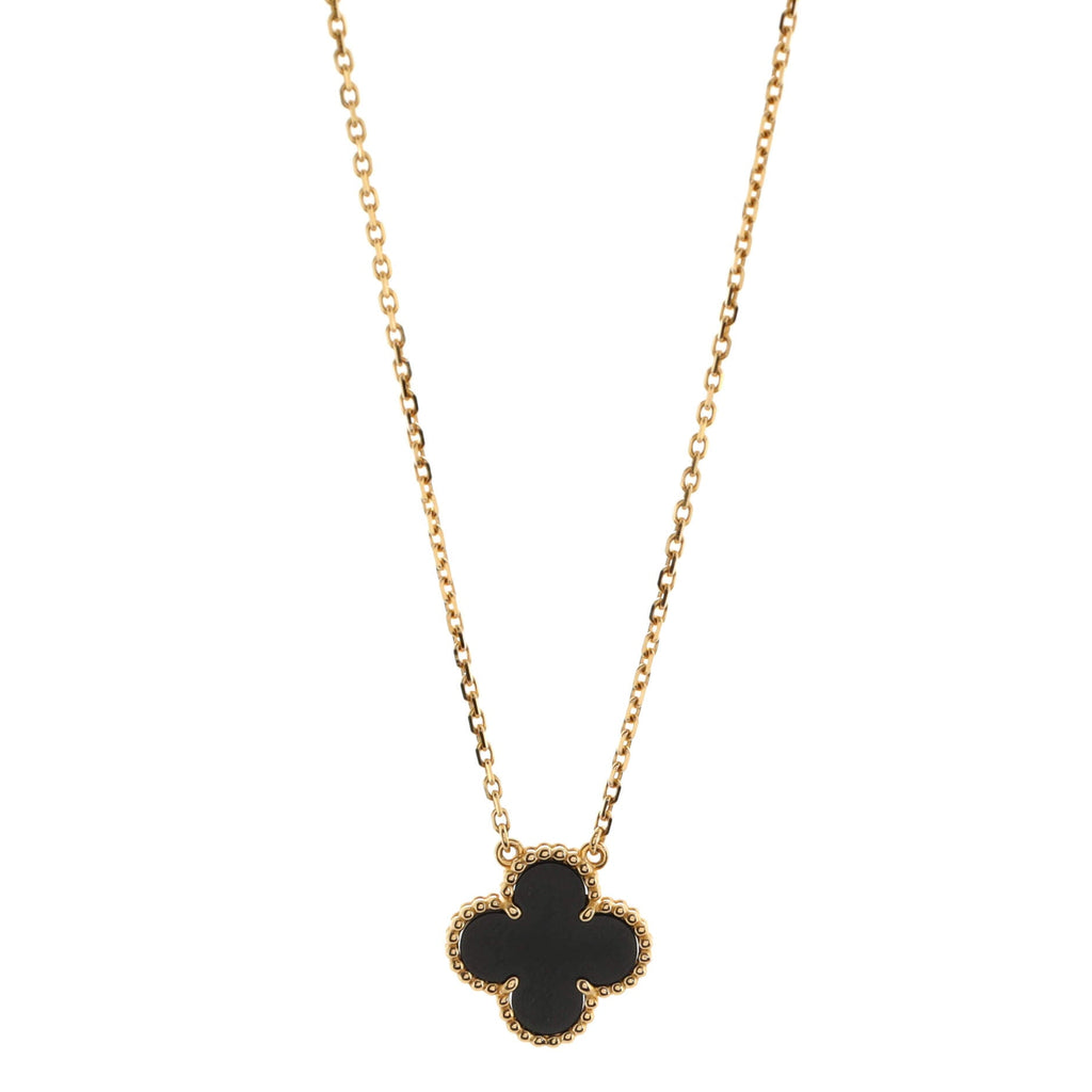 Vintage Alhambra Pendant Necklace 18K Yellow Gold and Onyx