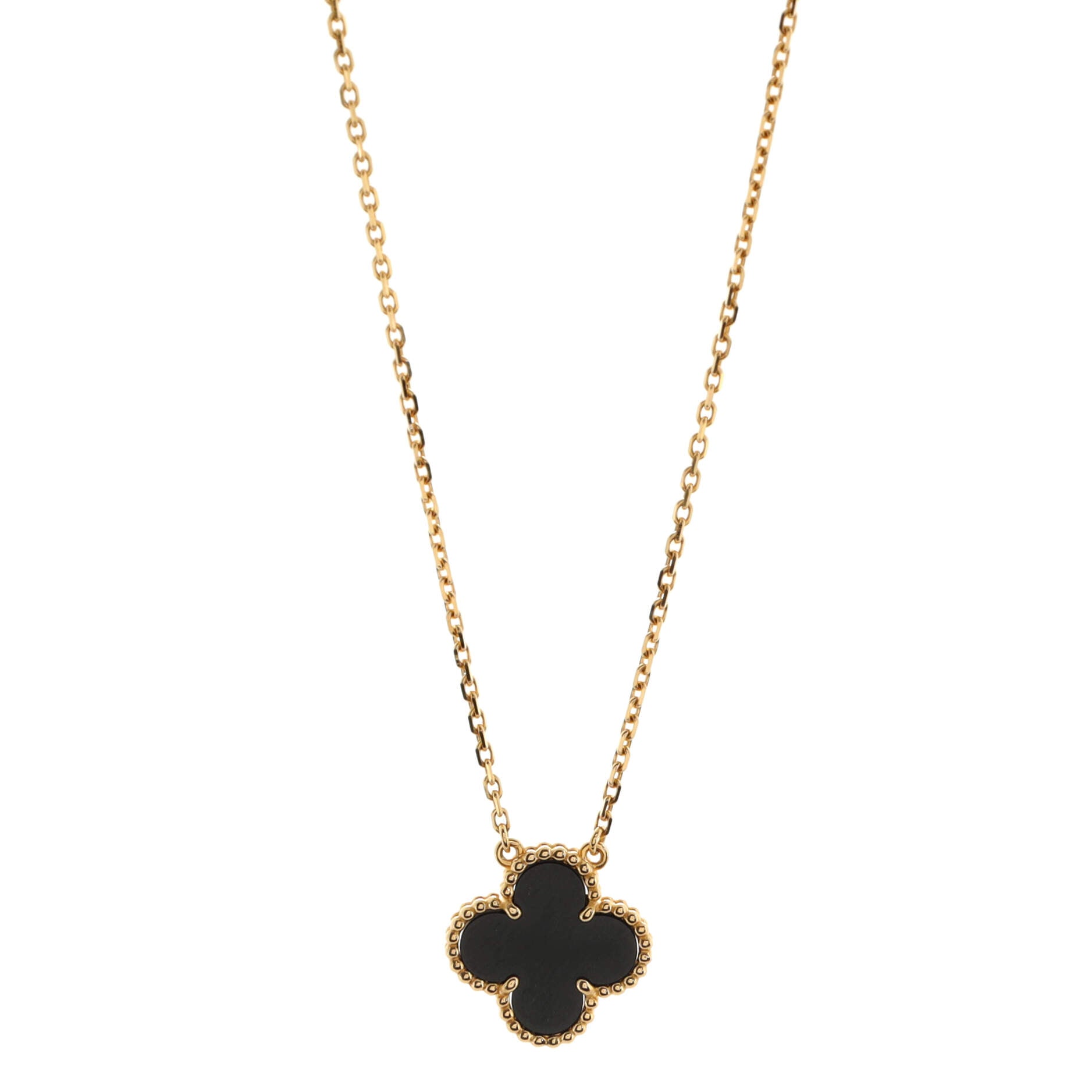 Vintage Alhambra Pendant Necklace 18K Yellow Gold and Onyx