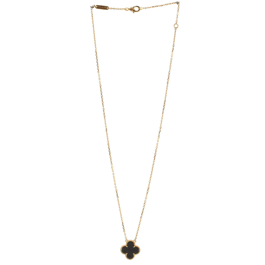 Vintage Alhambra Pendant Necklace 18K Yellow Gold and Onyx