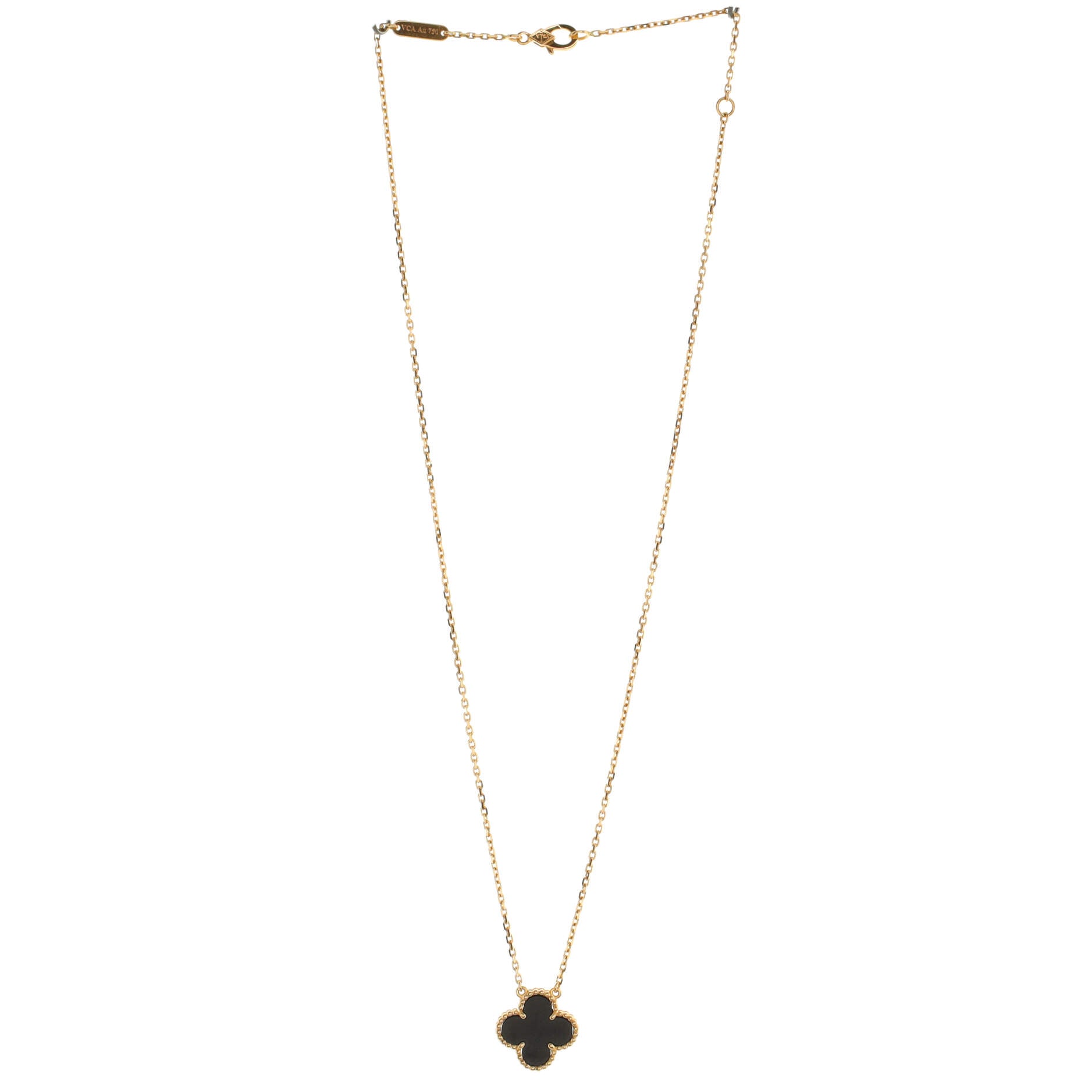 Vintage Alhambra Pendant Necklace 18K Yellow Gold and Onyx
