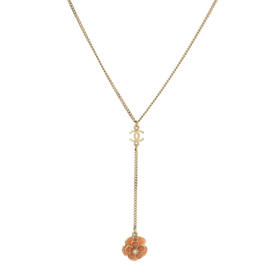 Camellia Drop CC Necklace Metal and Resin