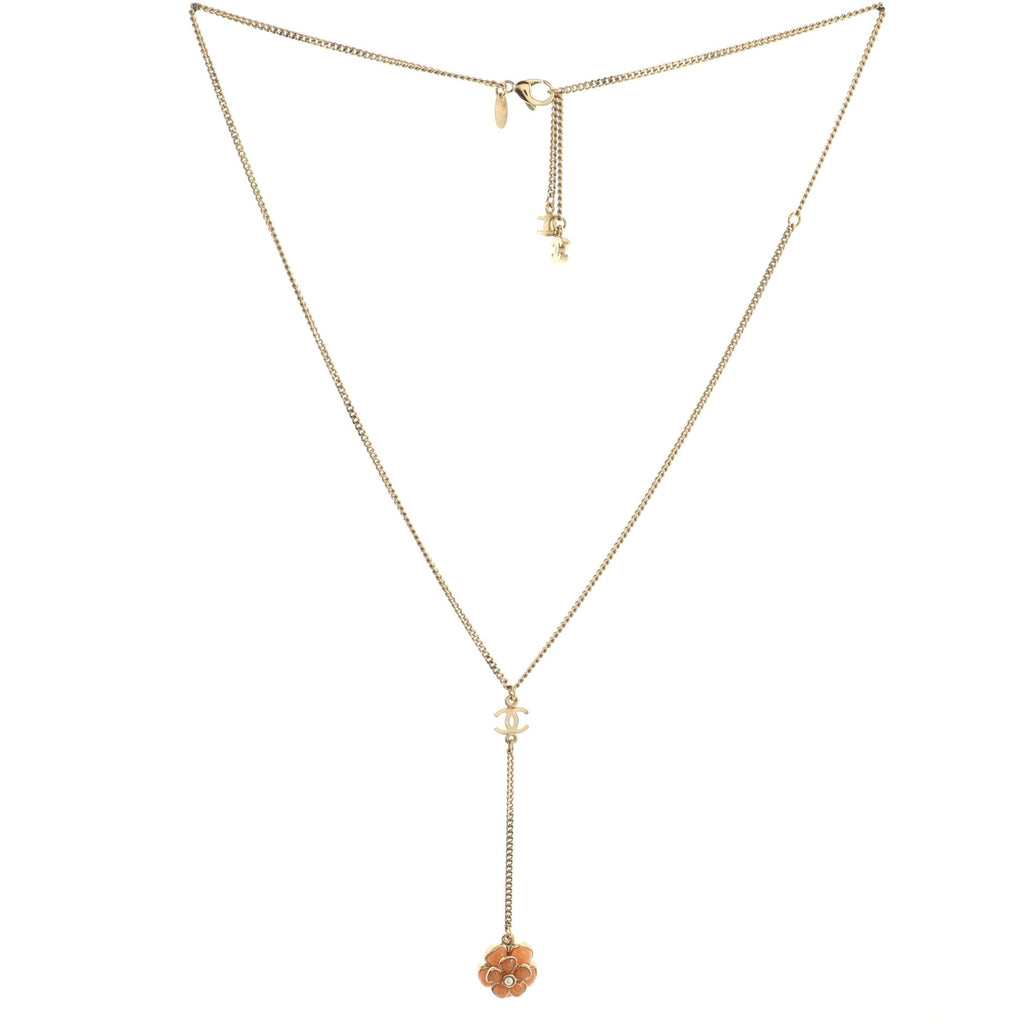 Camellia Drop CC Necklace Metal and Resin