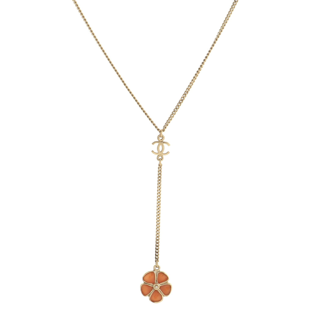 Camellia Drop CC Necklace Metal and Resin