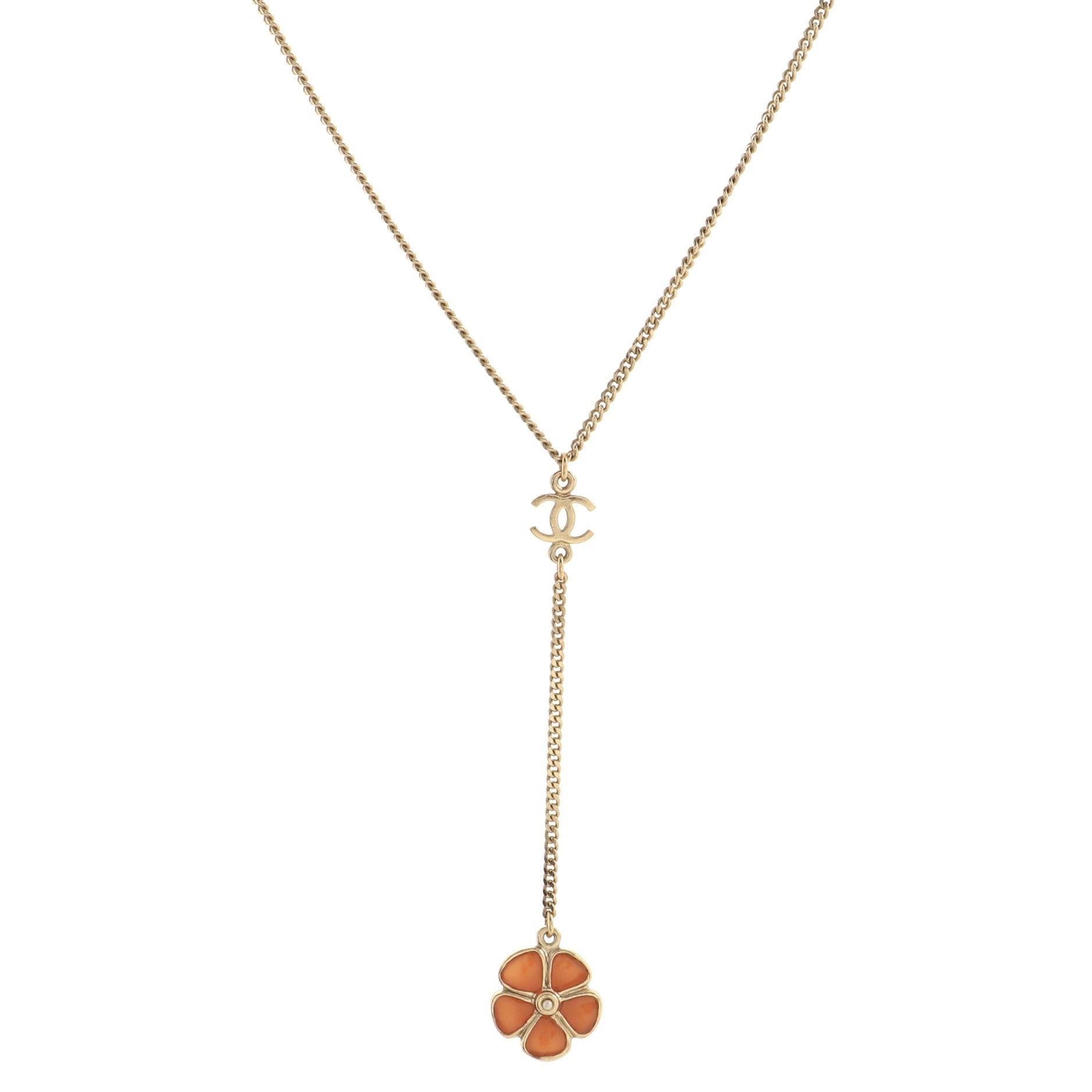 Camellia Drop CC Necklace Metal and Resin
