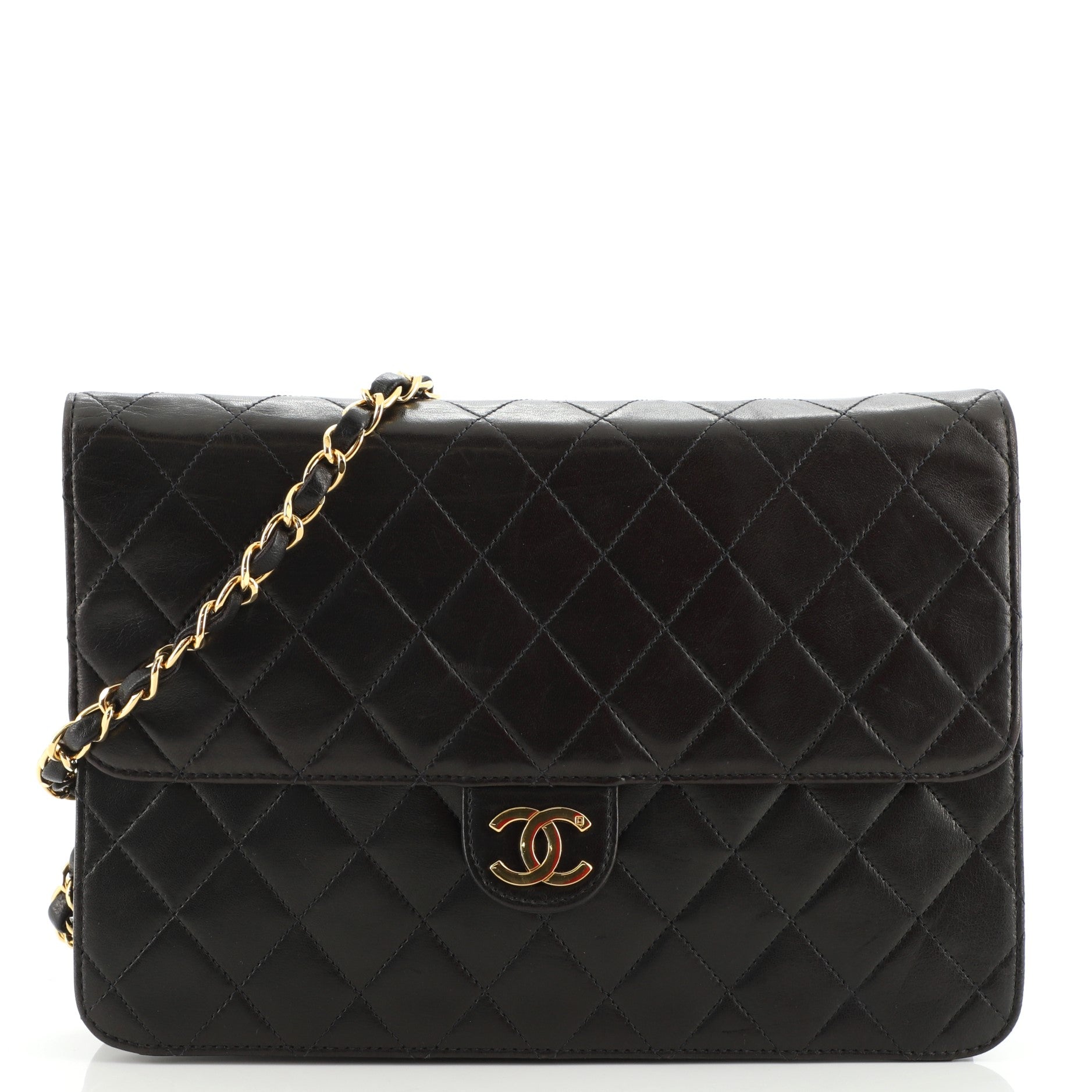 Vintage Clutch with Chain Quilted Leather Medium