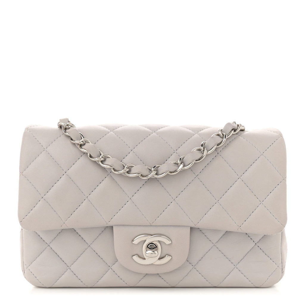 Lambskin Quilted Mini Rectangular Flap Grey