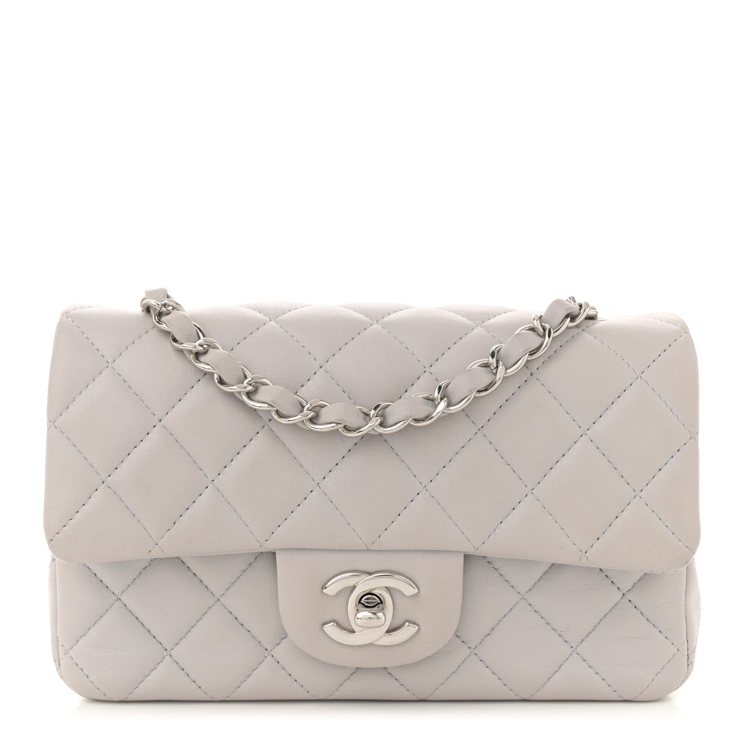 Lambskin Quilted Mini Rectangular Flap Grey
