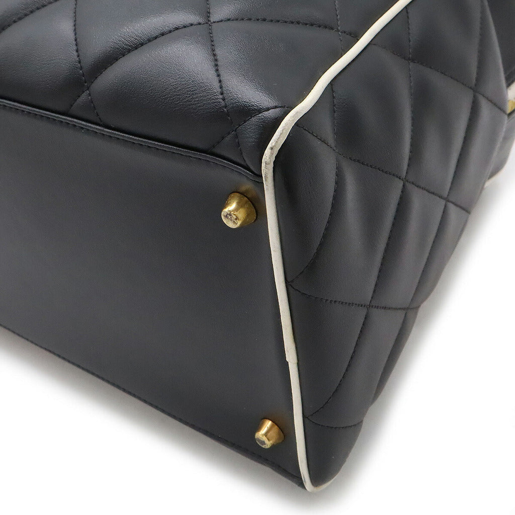 Chanel Leather Matelasse Bowling Bag Boston Travel Bag Black White