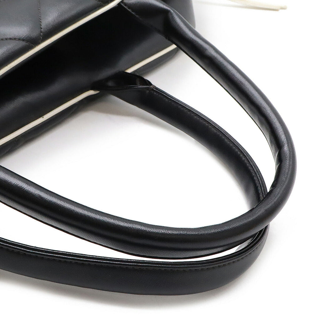 Chanel Leather Matelasse Bowling Bag Boston Travel Bag Black White