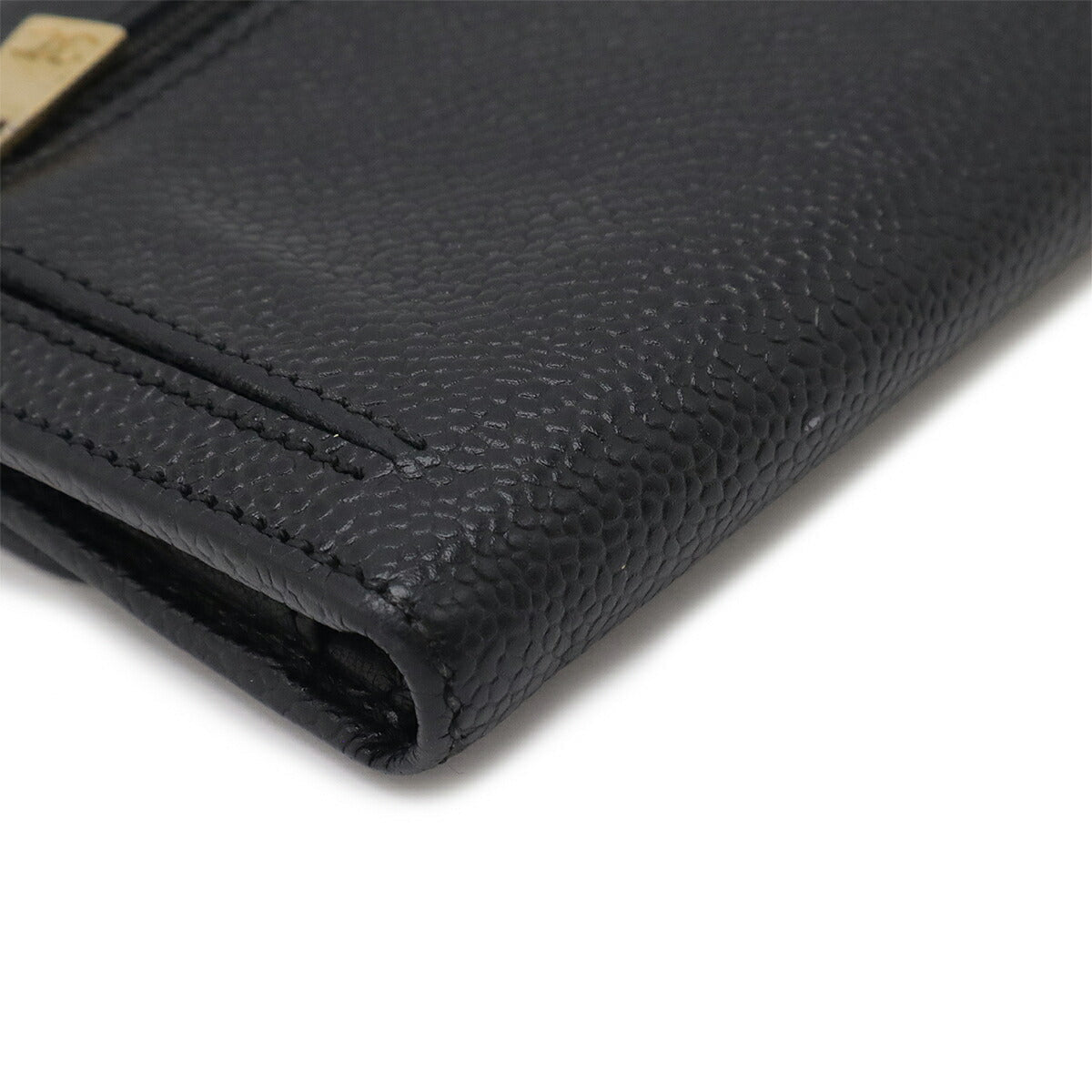 Chanel Caviar Skin Coco Mark Tri-fold Wallet Black Gold Hardware