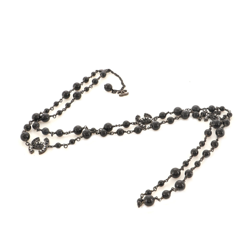 CC Station Long Necklace Ruthenium with Beads and Crystals