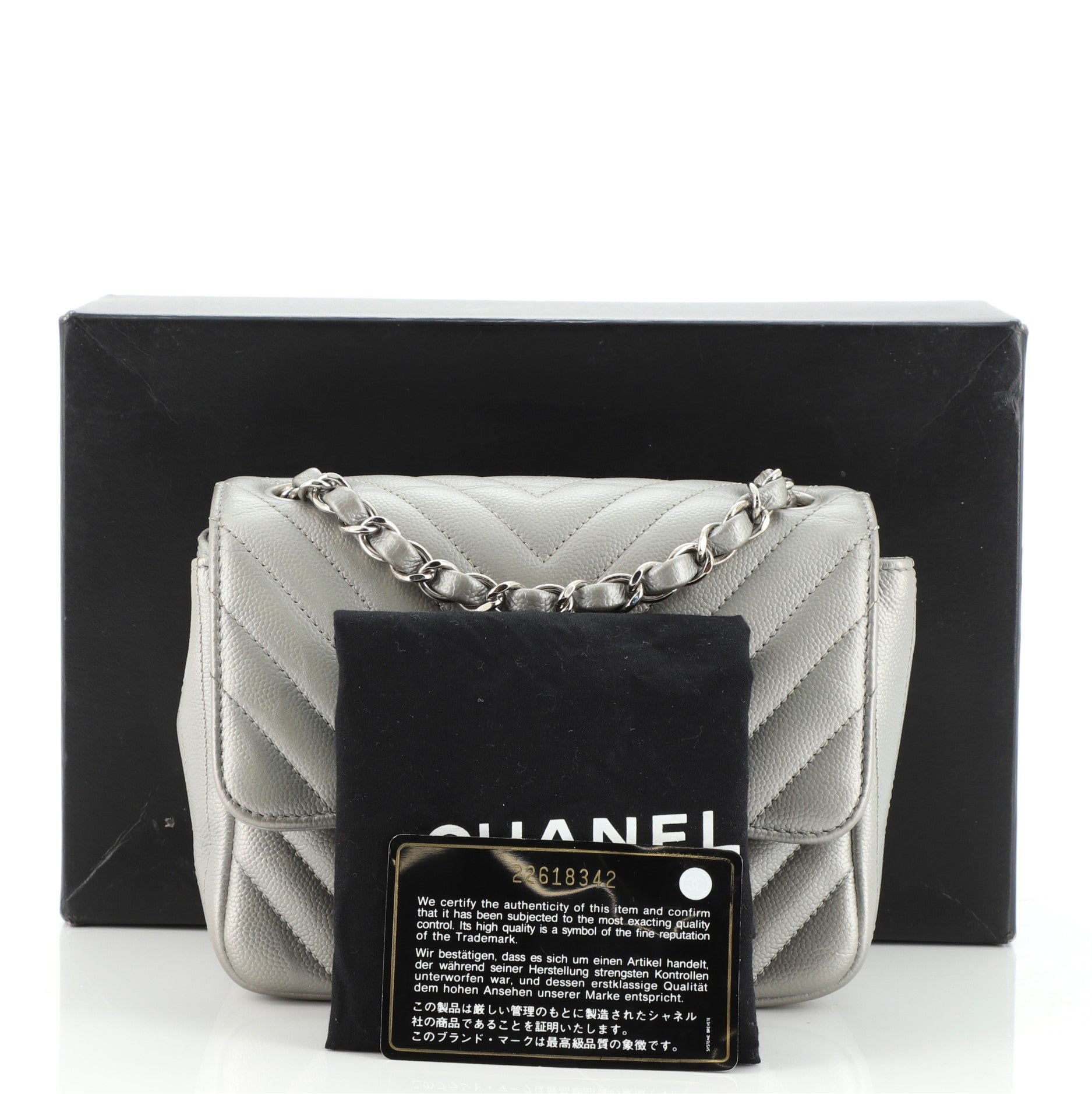 Square Classic Single Flap Bag Chevron Caviar Mini