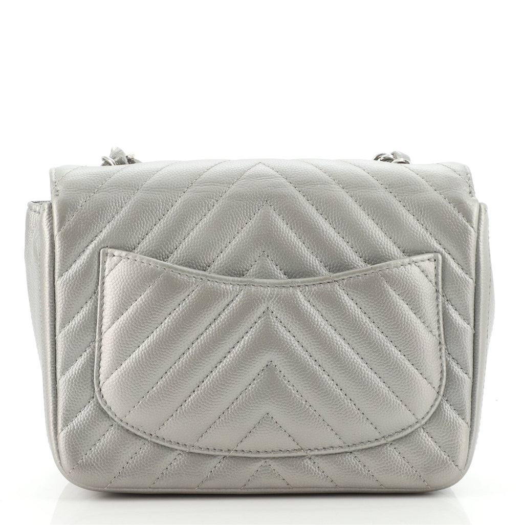 Square Classic Single Flap Bag Chevron Caviar Mini