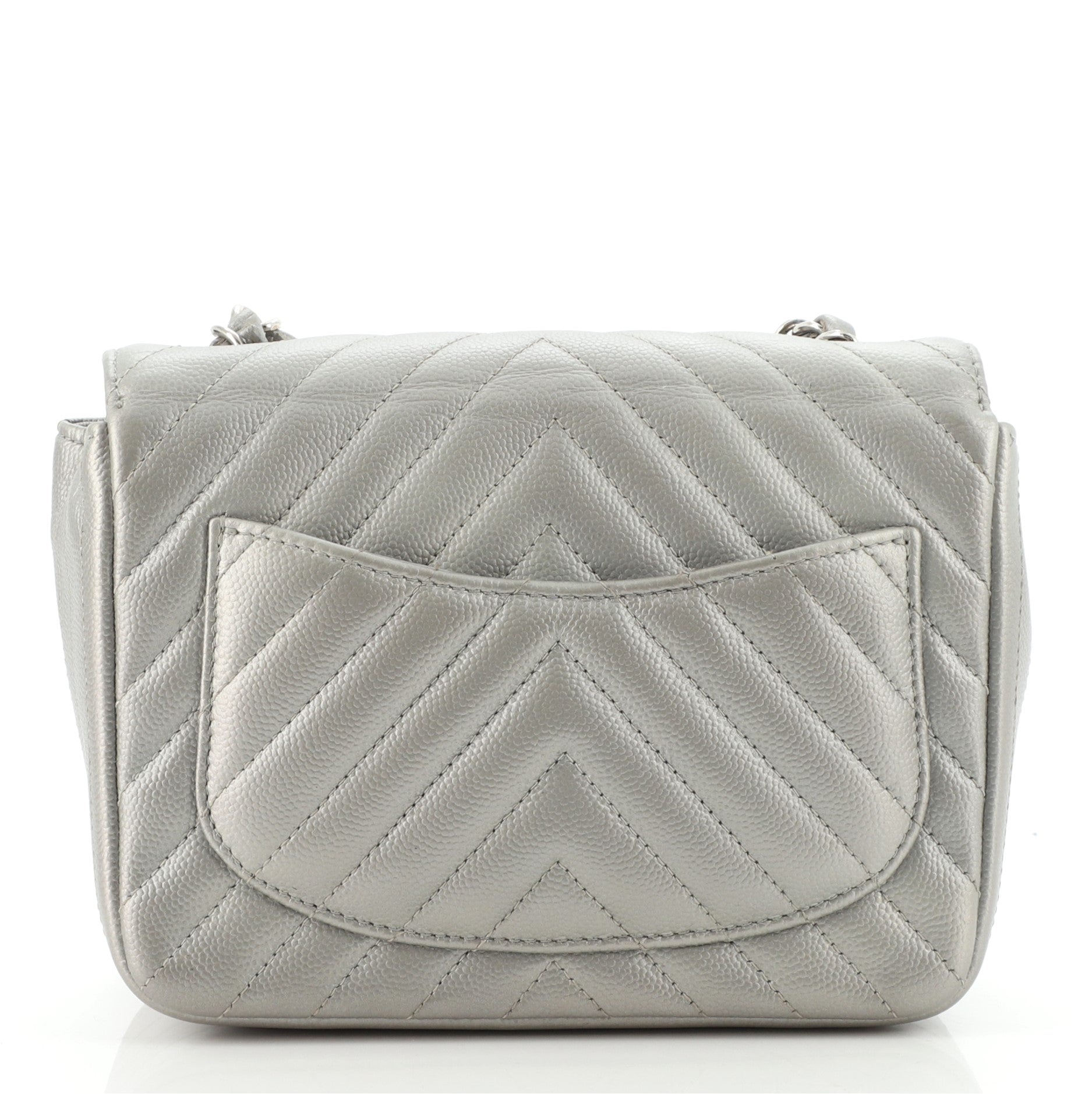 Square Classic Single Flap Bag Chevron Caviar Mini