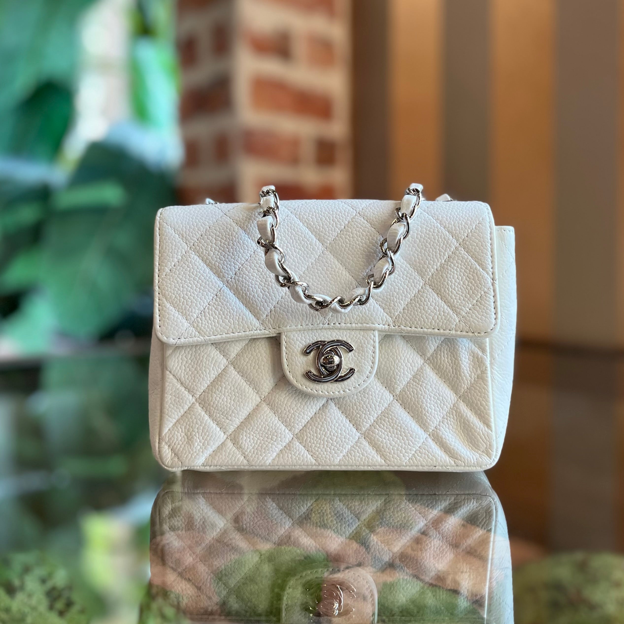 CHANEL Small Square Flap White Caviar Vintage Shoulder Bag ADI11217
