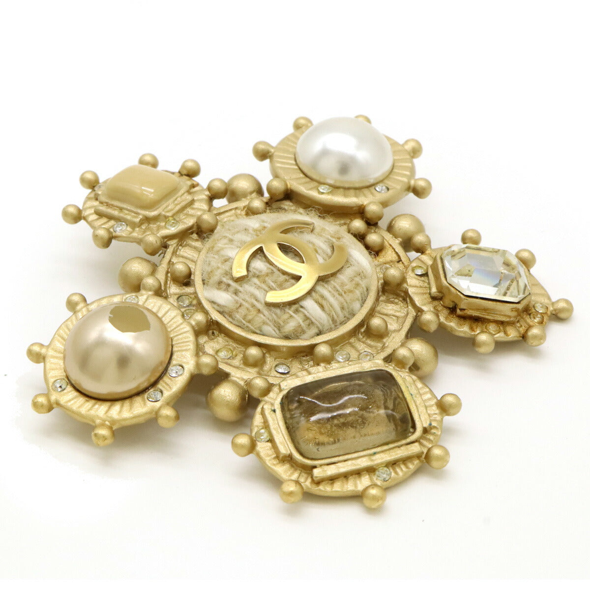 Chanel Coco Mark Pearl Rhinestone Pin Brooch