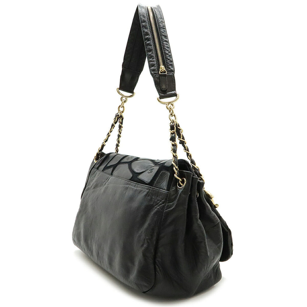 Chanel Lambskin Coco Mark Shoulder Chain Flap Bag Black Gold Hardware