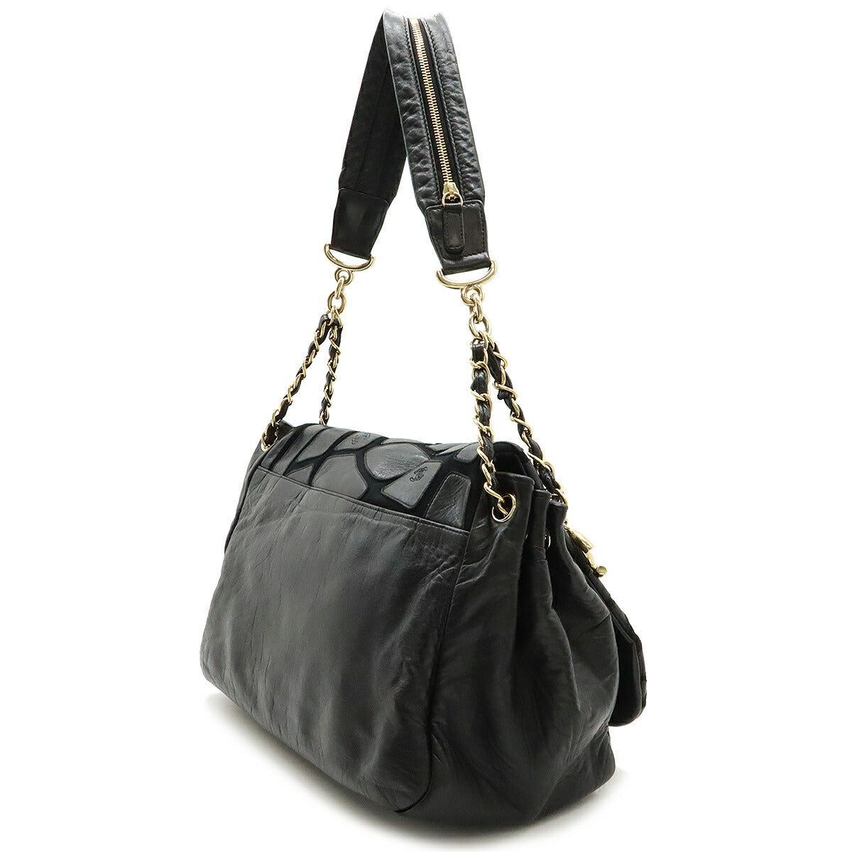 Chanel Lambskin Coco Mark Shoulder Chain Flap Bag Black Gold Hardware