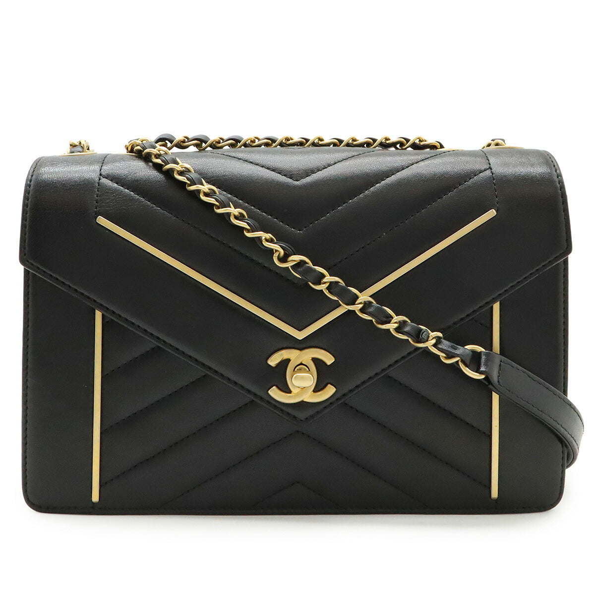 Chanel V Stitch Chevron Coco Mark Lambskin Shoulder Bag