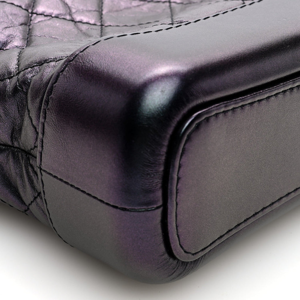 Iridescent Aged Calfskin Quilted Small Gabrielle Hobo Black