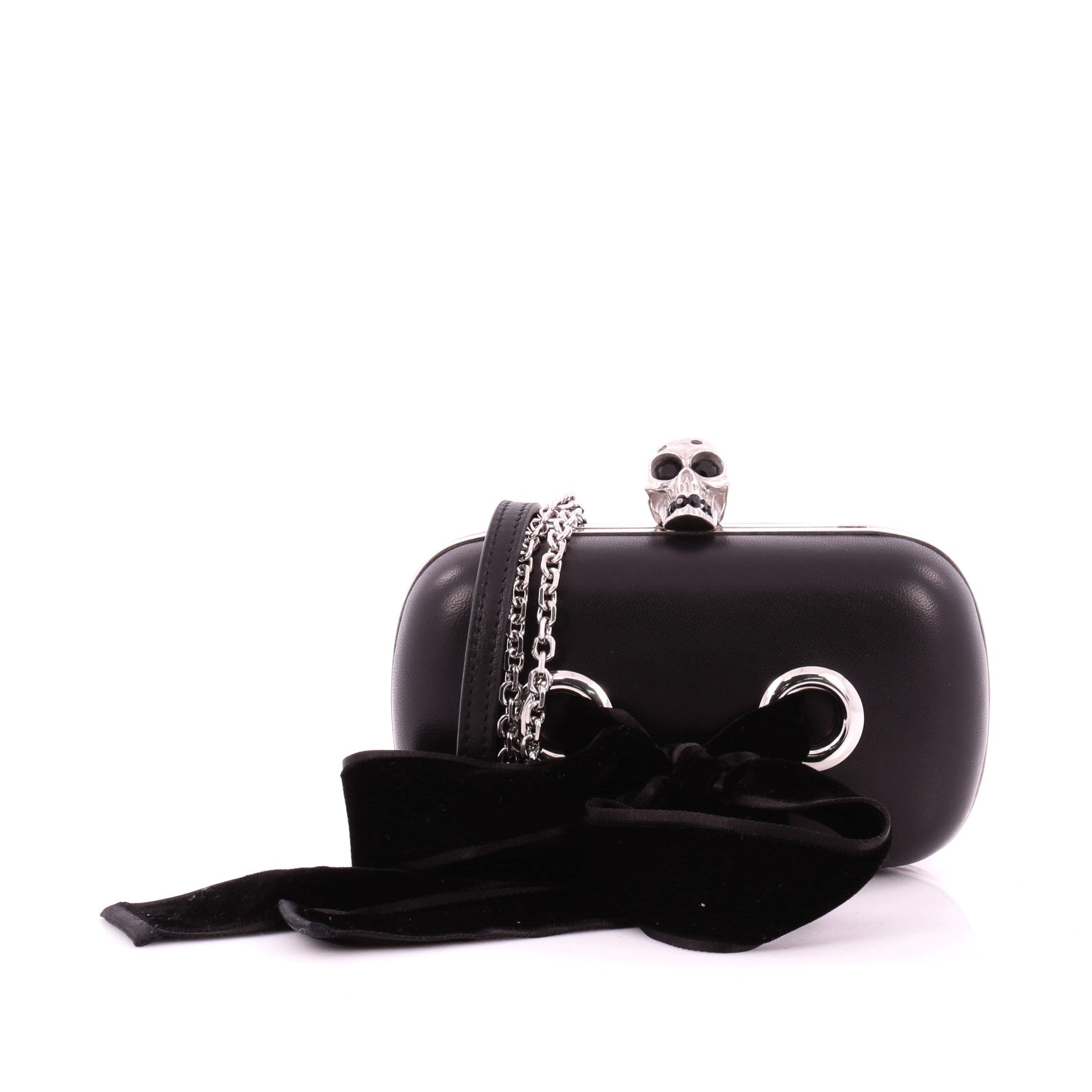 Bow Skull Box Clutch Leather Small