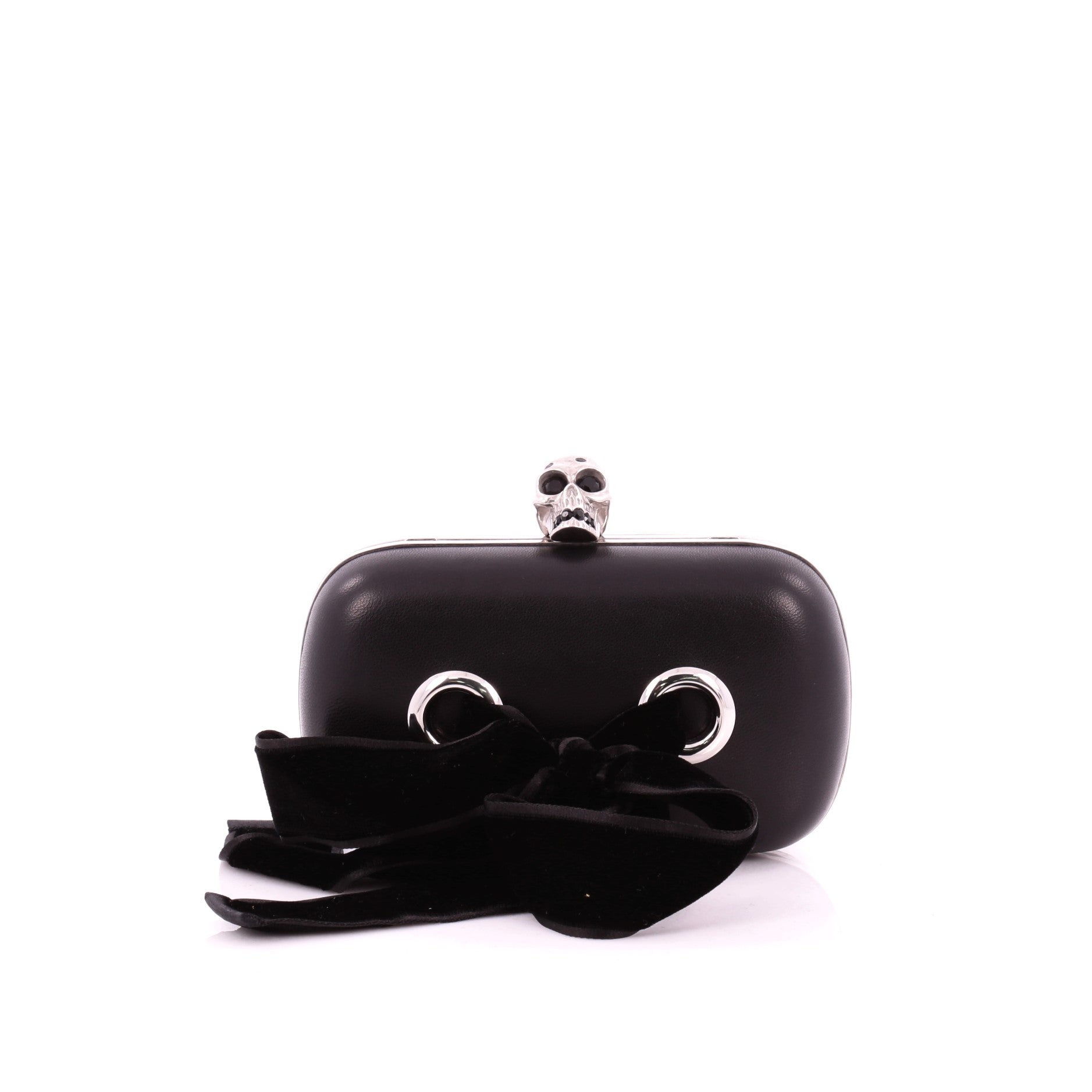Bow Skull Box Clutch Leather Small