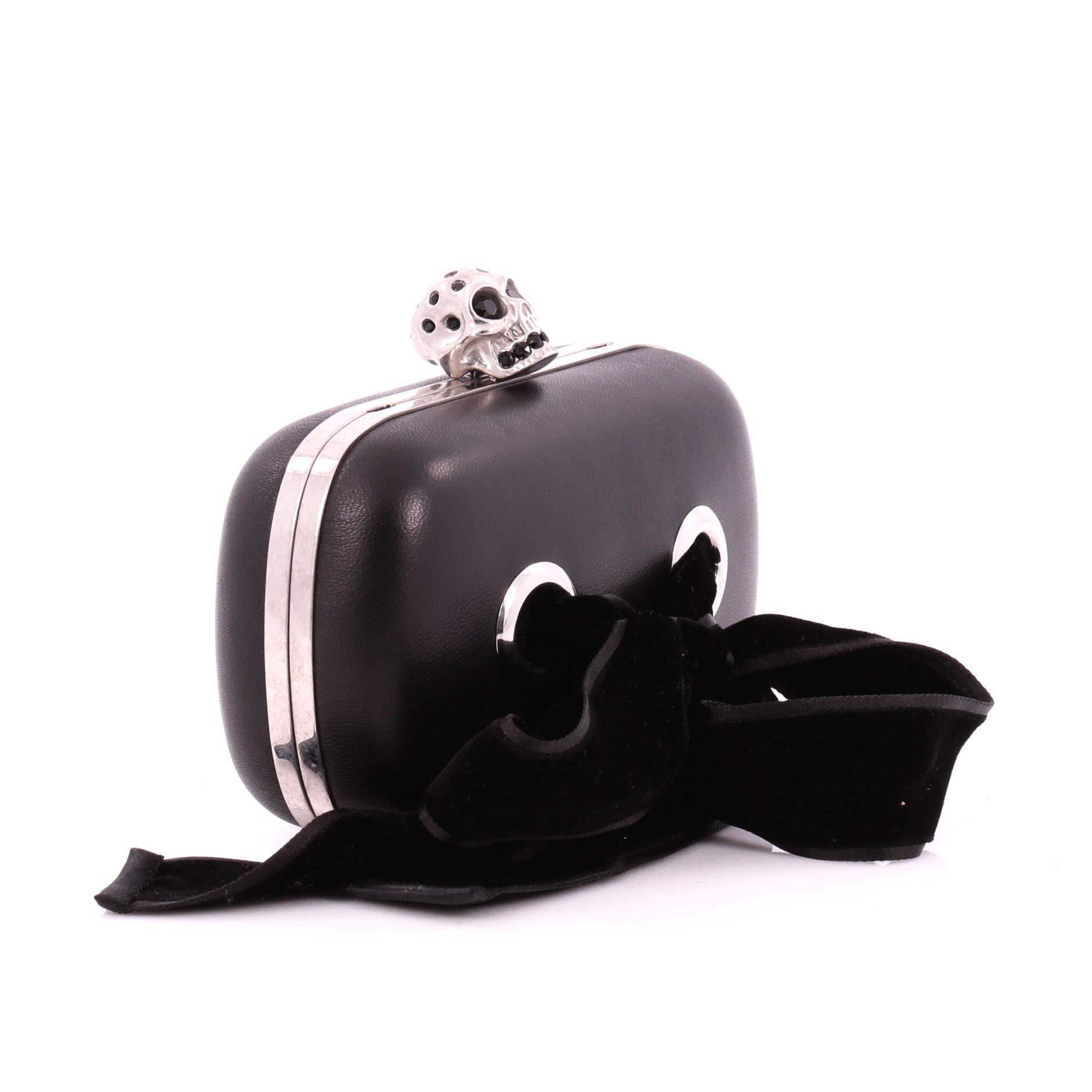 Bow Skull Box Clutch Leather Small