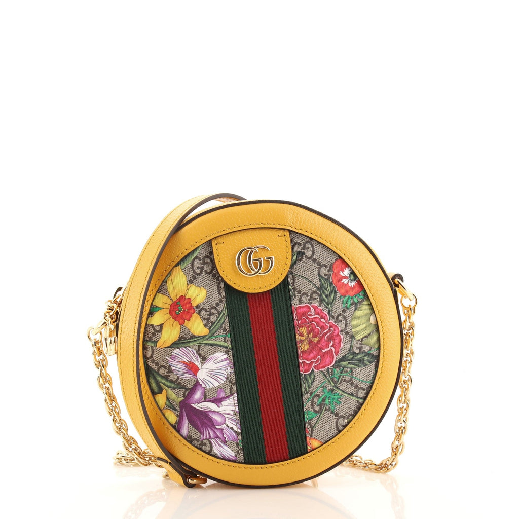 Ophidia Round Shoulder Bag Flora GG Coated Canvas Mini