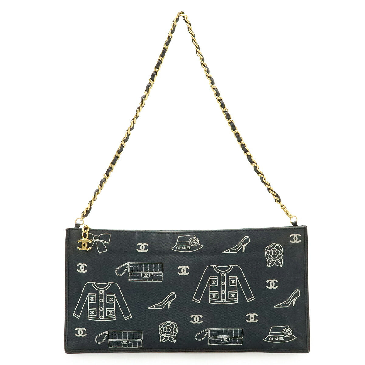Chanel Icon Print Canvas Leather Shoulder Bag