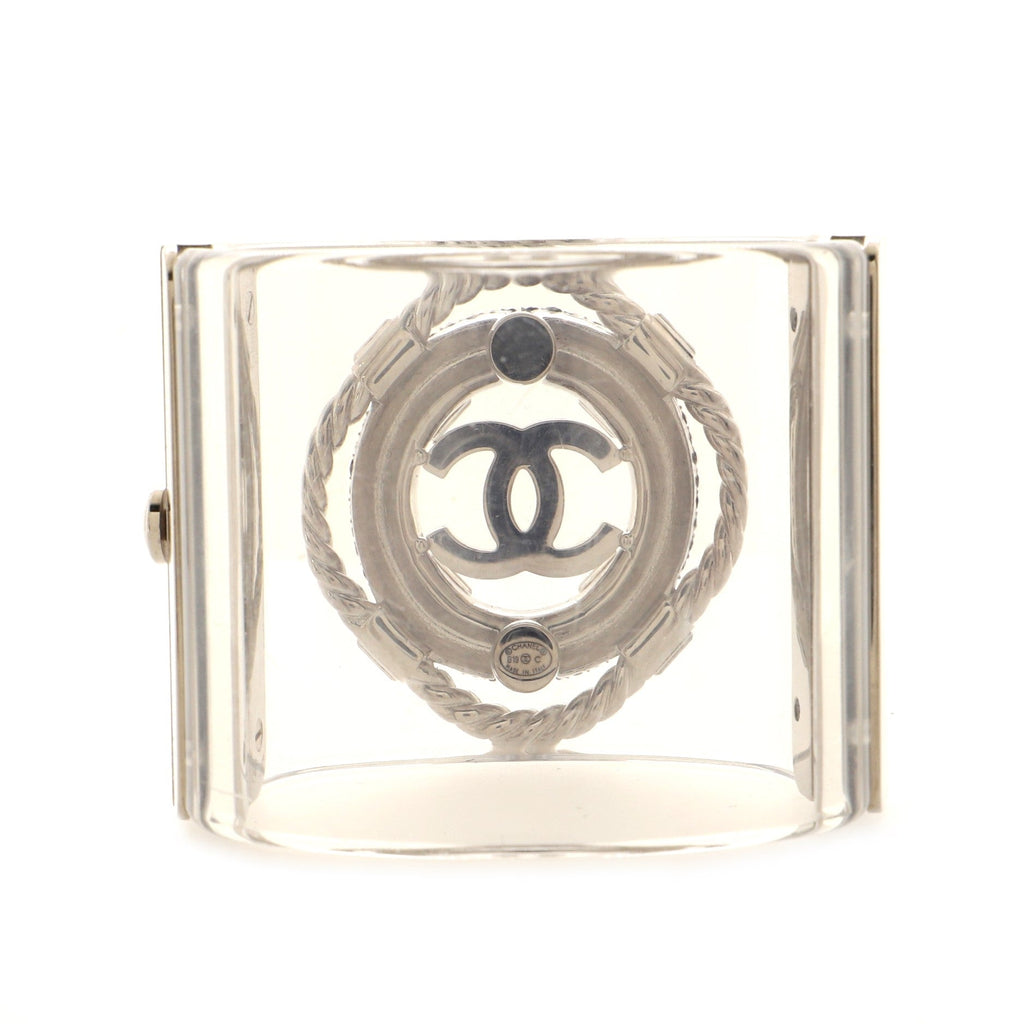 Lifesaver Cuff Bracelet Lucite with Metal and Crystals