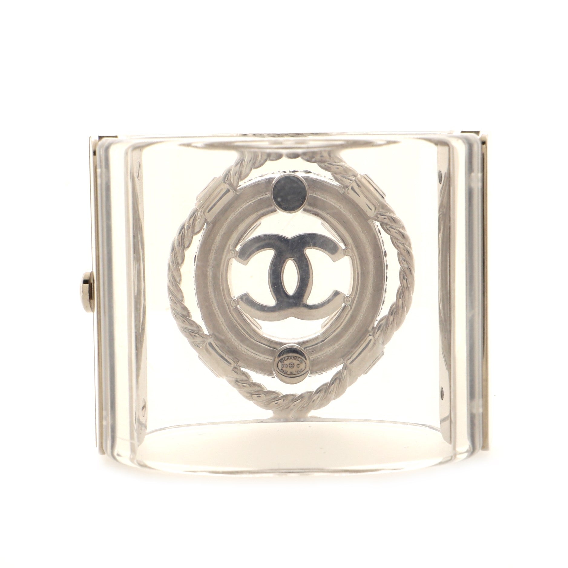 Lifesaver Cuff Bracelet Lucite with Metal and Crystals