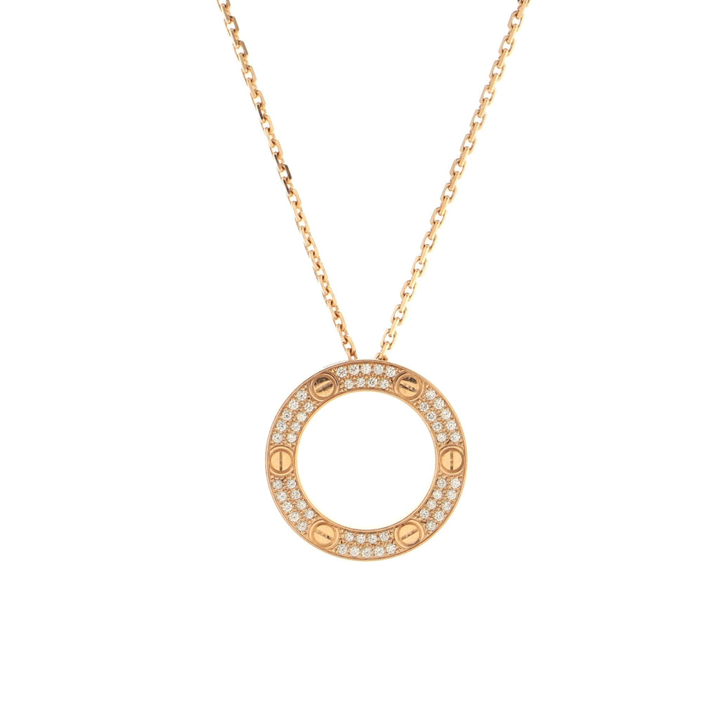 Pave Love Pendant Necklace 18K Rose Gold and Diamonds