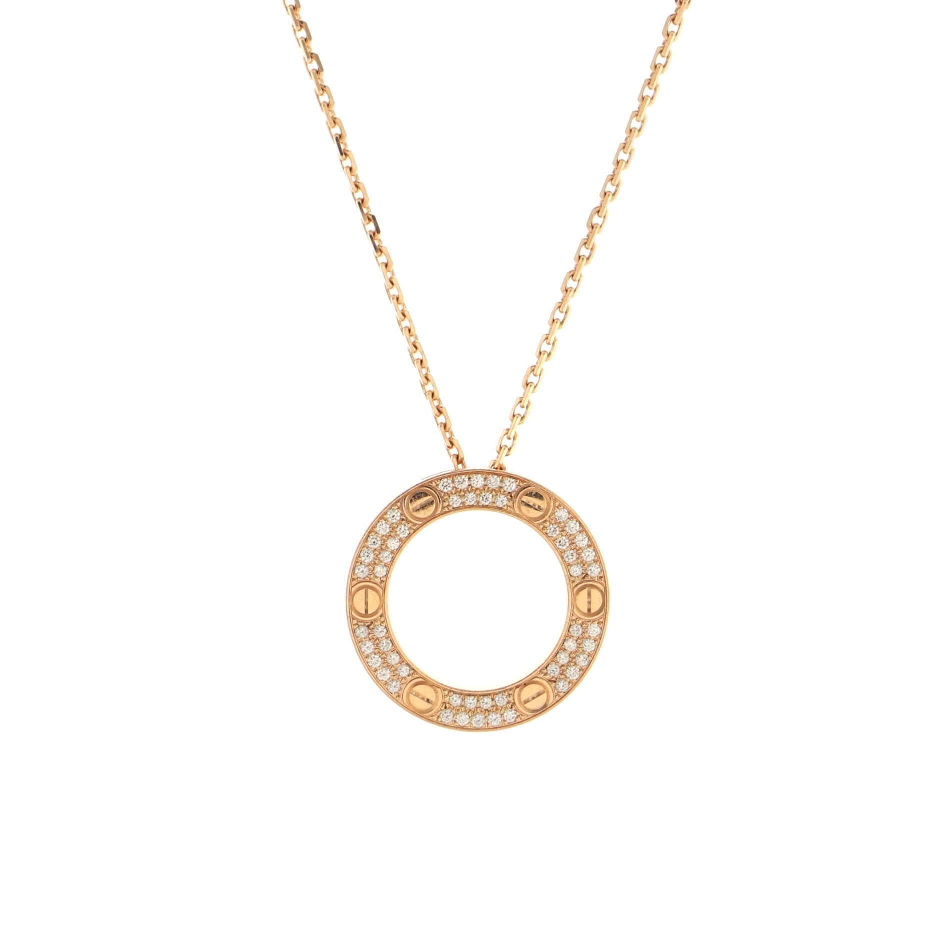 Pave Love Pendant Necklace 18K Rose Gold and Diamonds