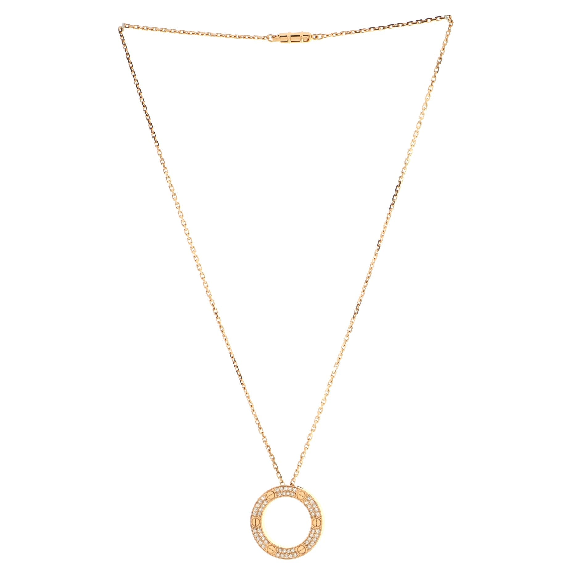 Pave Love Pendant Necklace 18K Rose Gold and Diamonds
