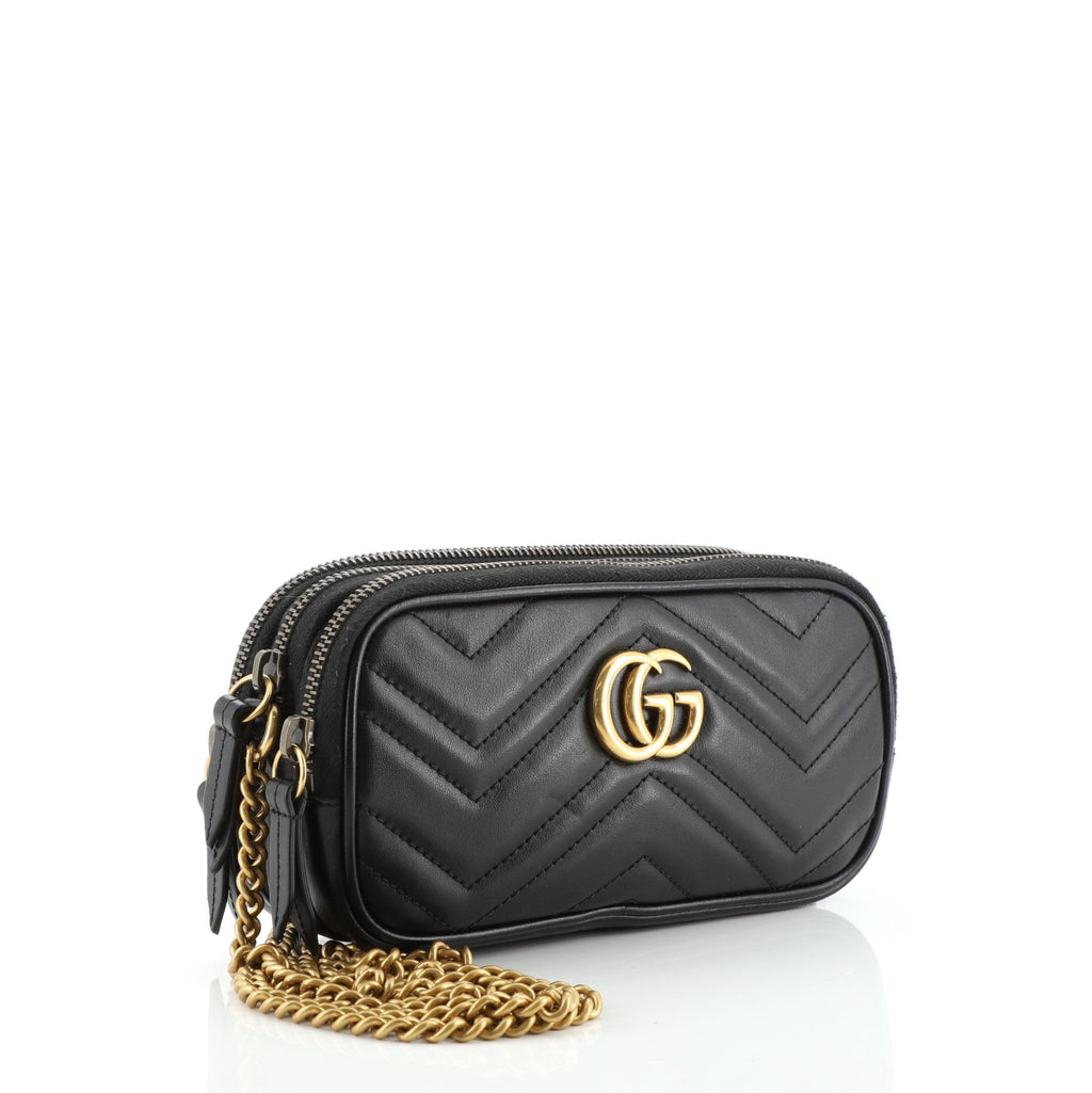 GG Marmont Triple Zip Chain Bag Matelasse Leather Mini