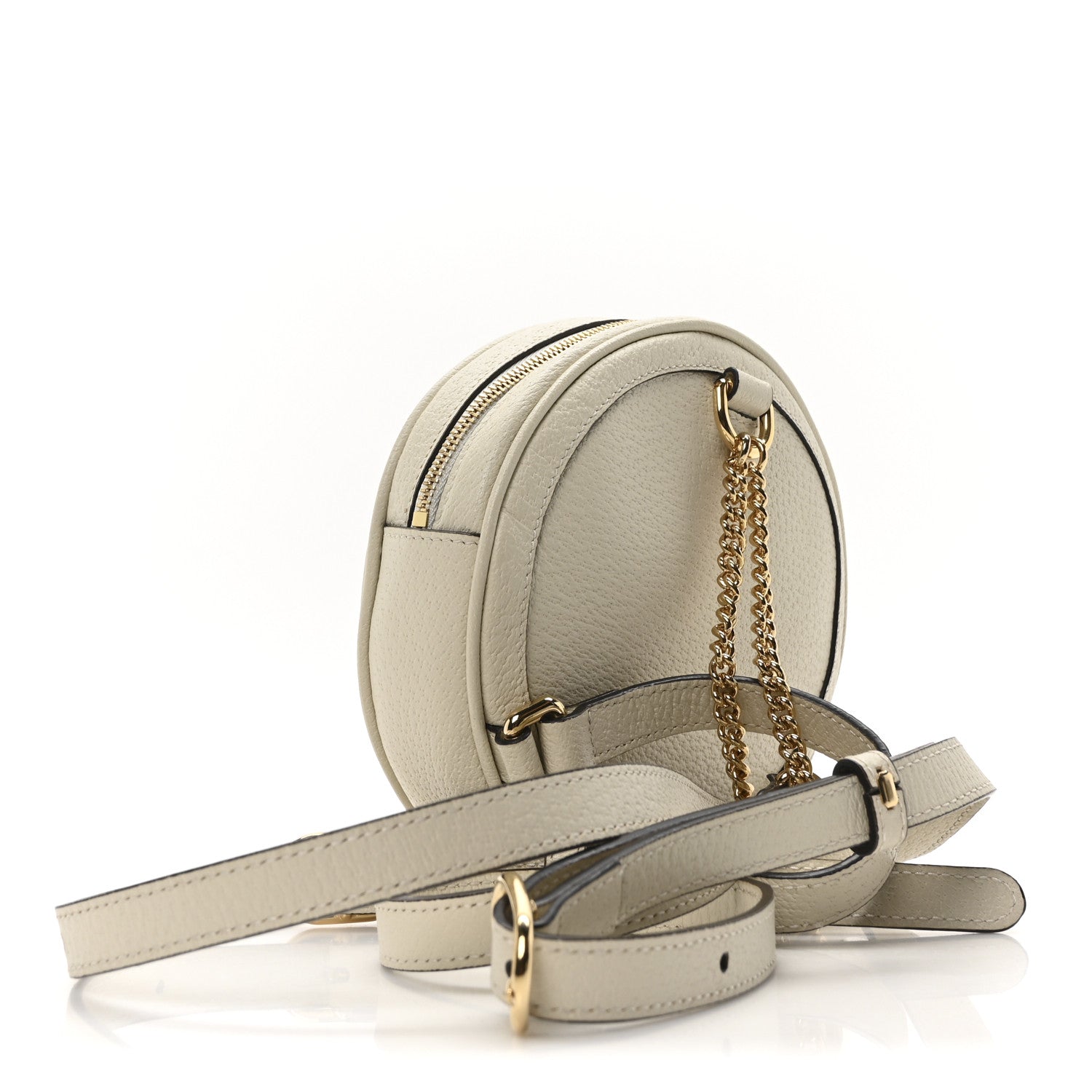 Textured Calfskin Web Mini Ophidia Round Backpack Mystic White