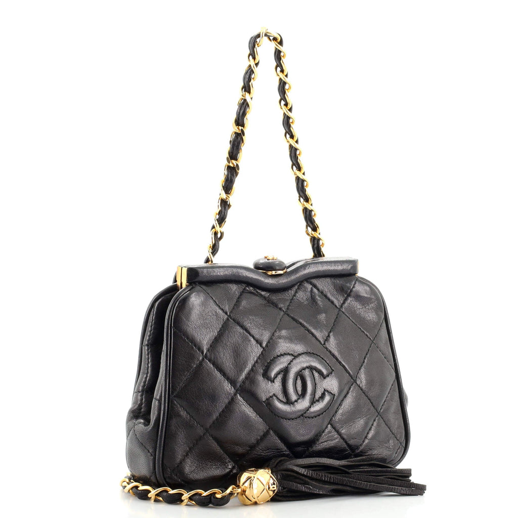 Vintage Diamond CC Frame Chain Belt Bag Quilted Lambskin Mini