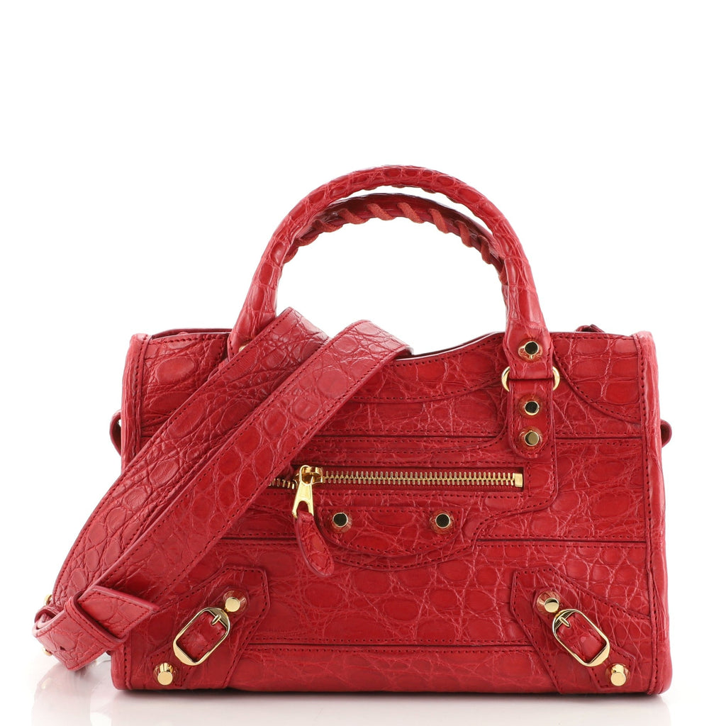 City Classic Studs Bag Crocodile Embossed Leather Mini
