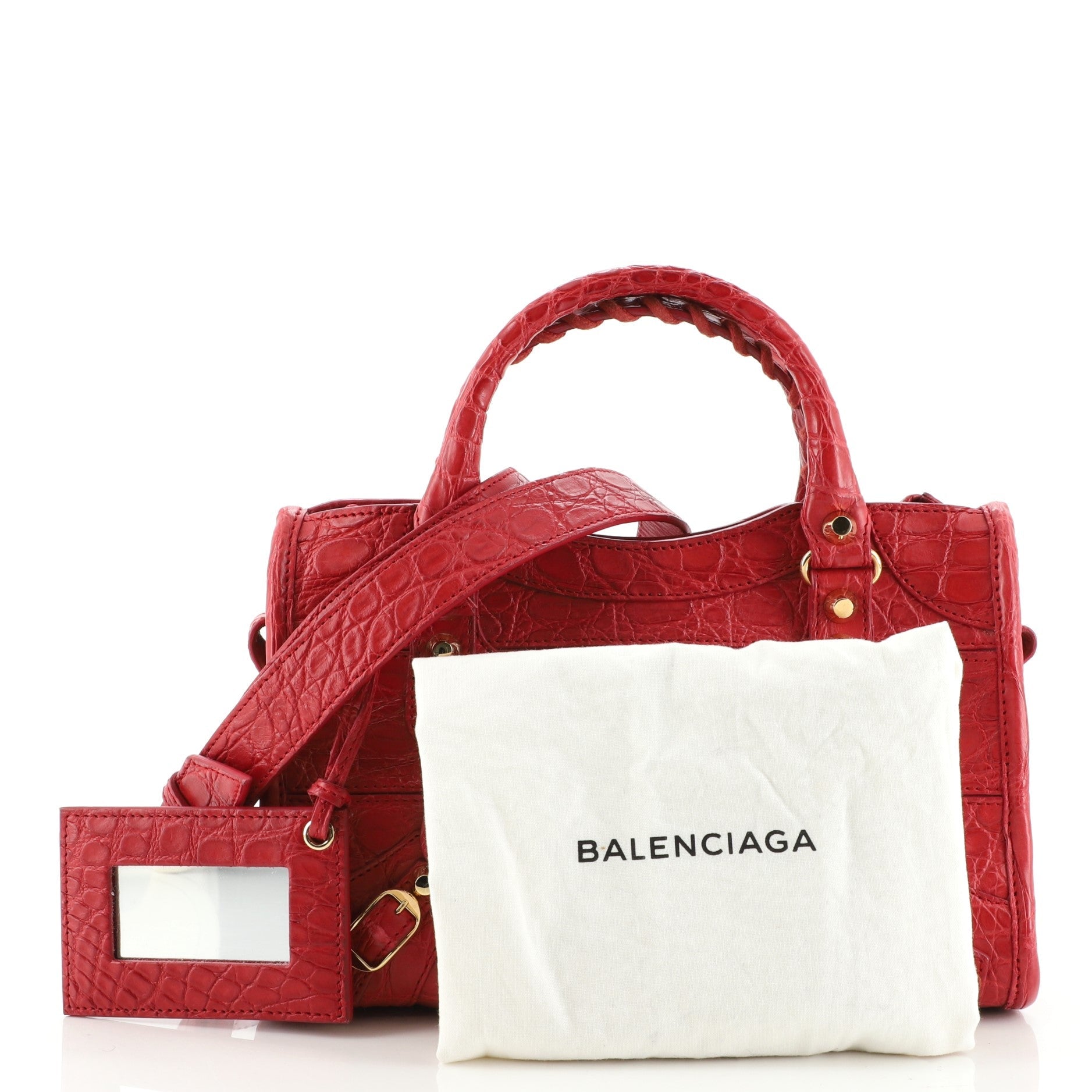 City Classic Studs Bag Crocodile Embossed Leather Mini