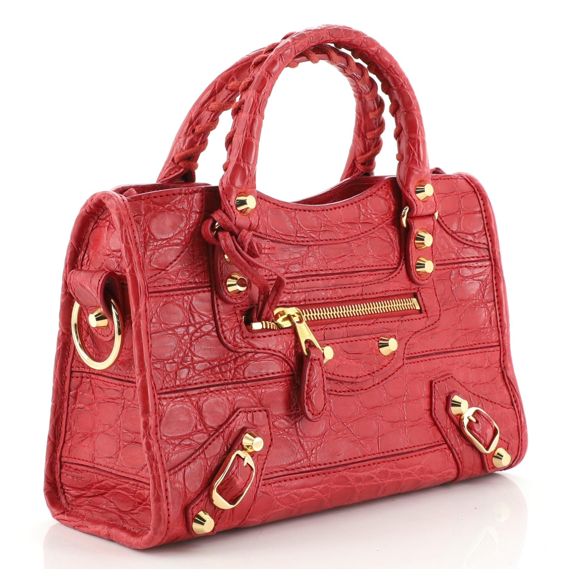 City Classic Studs Bag Crocodile Embossed Leather Mini