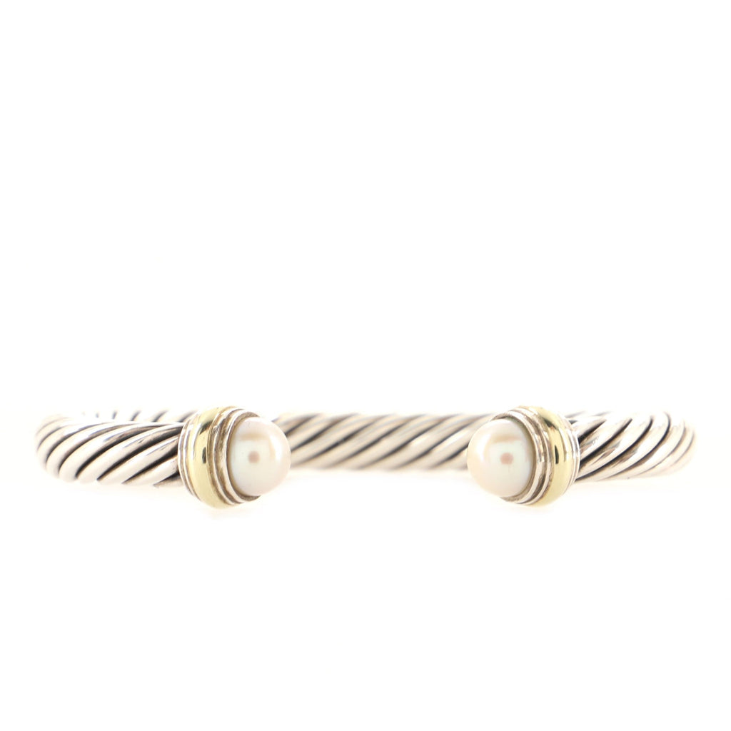 Cable Classic Bracelet Sterling Silver with 14K Yellow Gold and Pearls 7mm
