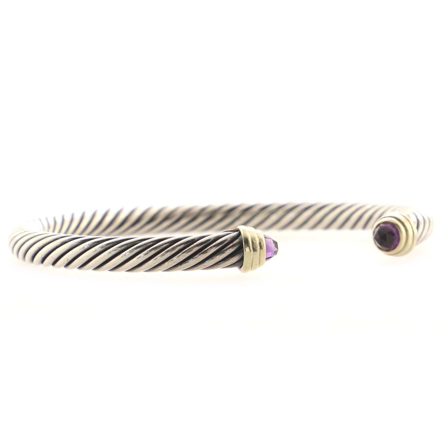 Cable Classic Bracelet Sterling Silver with 14K Yellow Gold and Amethyst 5mm