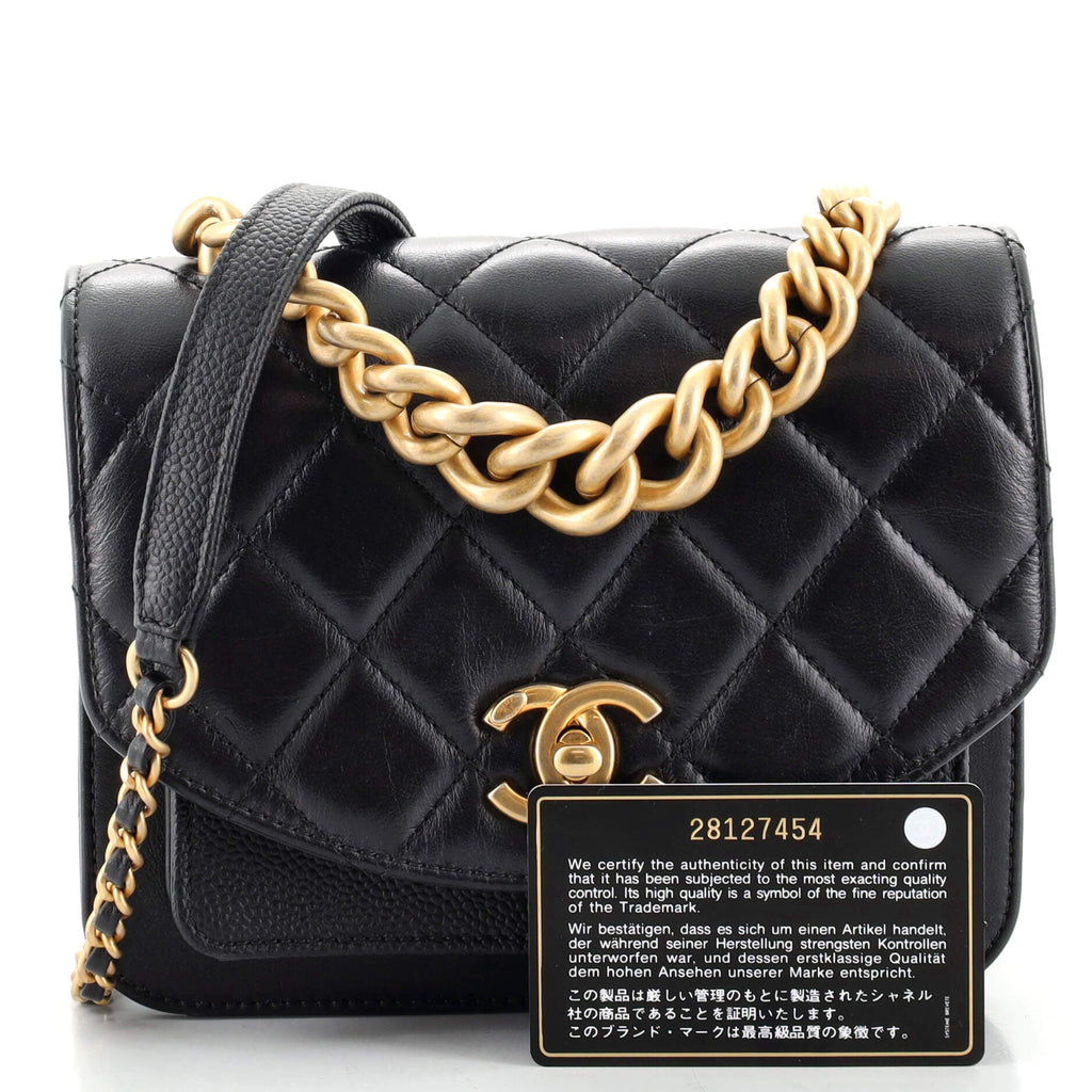 Chain Handle Flap Bag Quilted Calfskin with Caviar Mini