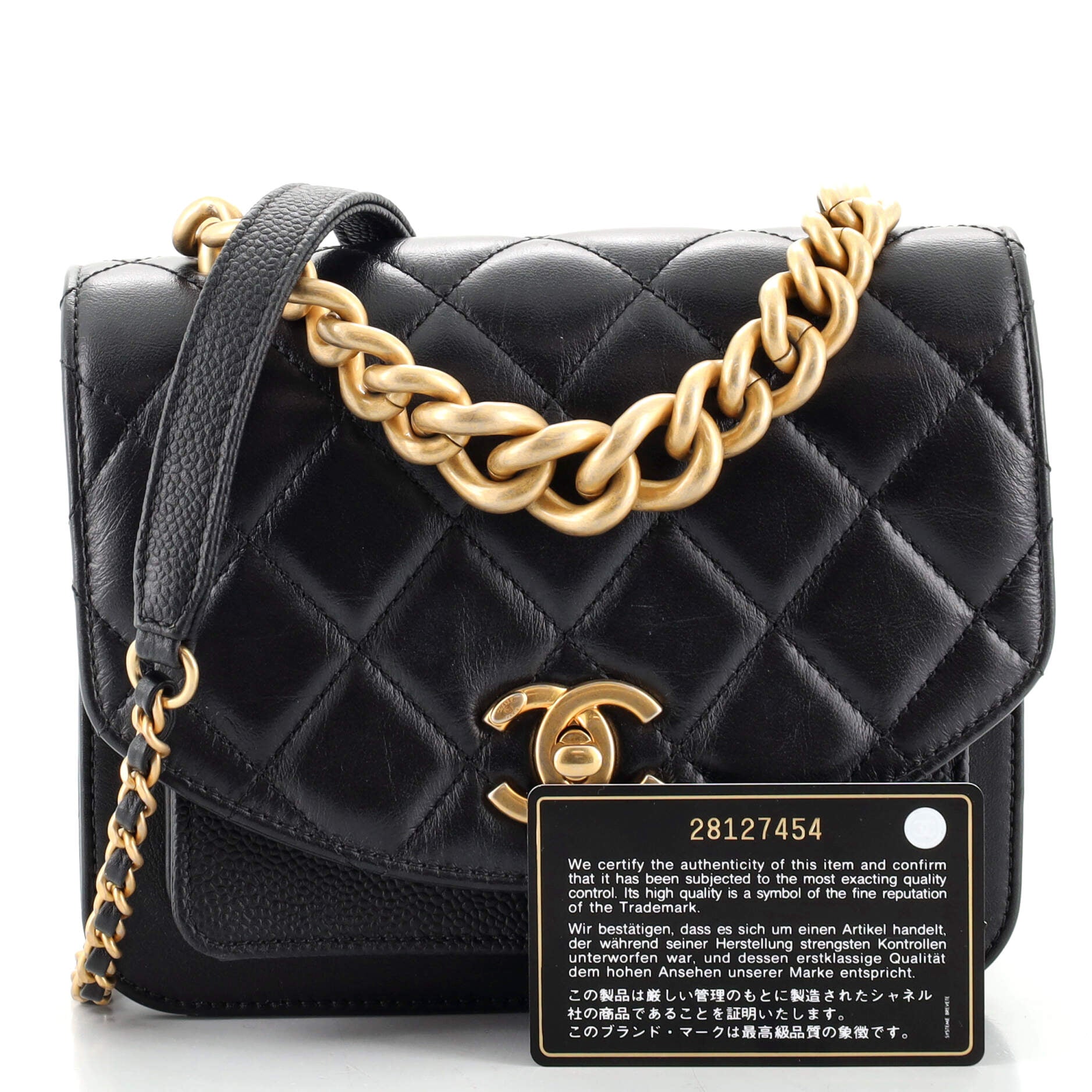 Chain Handle Flap Bag Quilted Calfskin with Caviar Mini