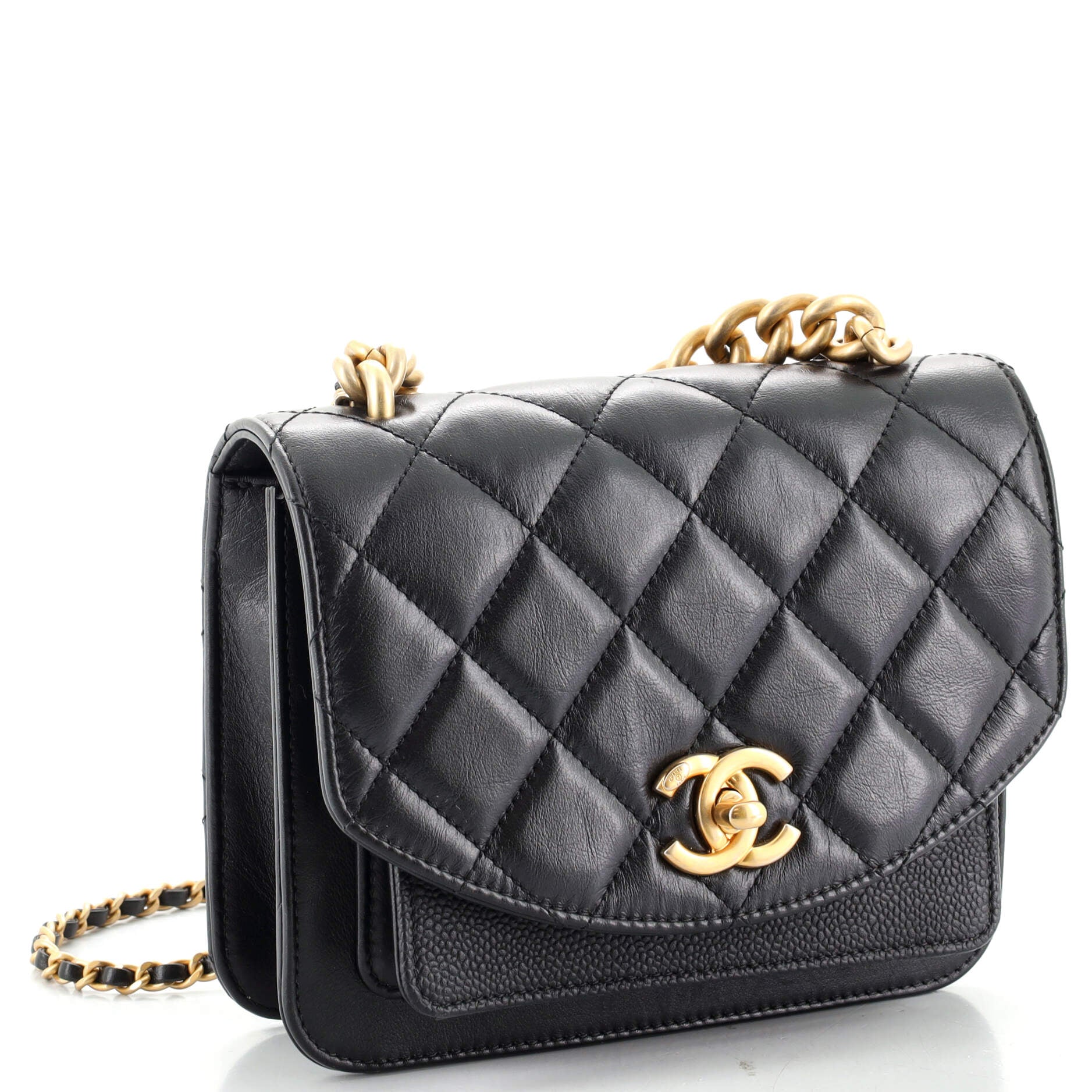 Chain Handle Flap Bag Quilted Calfskin with Caviar Mini