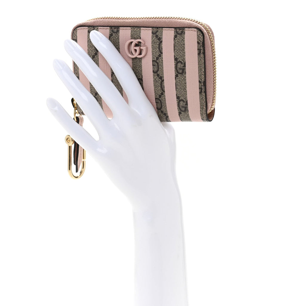 Supreme Monogram Vitello Eclipse Enamel Striped GG Key  Case Beige Ebony Pink
