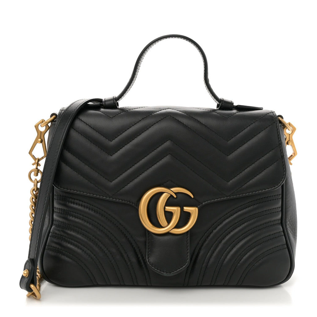 Calfskin Matelasse Small GG Marmont Top Handle Shoulder Bag Black