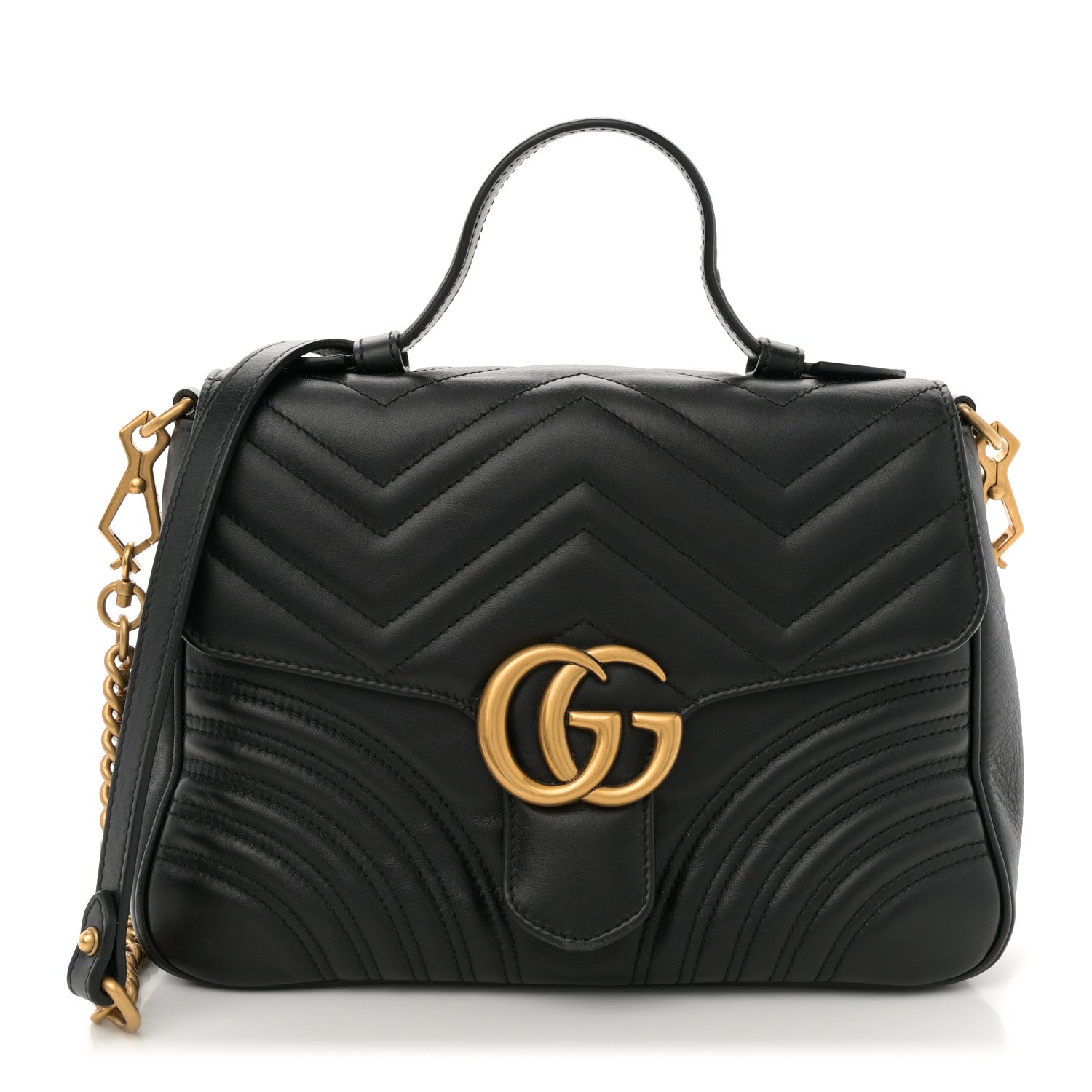 Calfskin Matelasse Small GG Marmont Top Handle Shoulder Bag Black